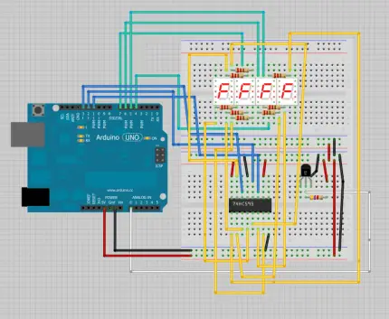 Arduino: visualización de temperatura en 7 segmentos de 4 dígitos (ánodo común)