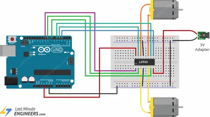 Controle motores de CC con el controlador de motor IC L293D y Arduino
