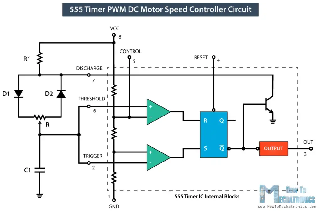 Controlador de velocidad del motor de CC 555 Timer PWM Controlador de velocidad del motor de CC 555 Timer PWM