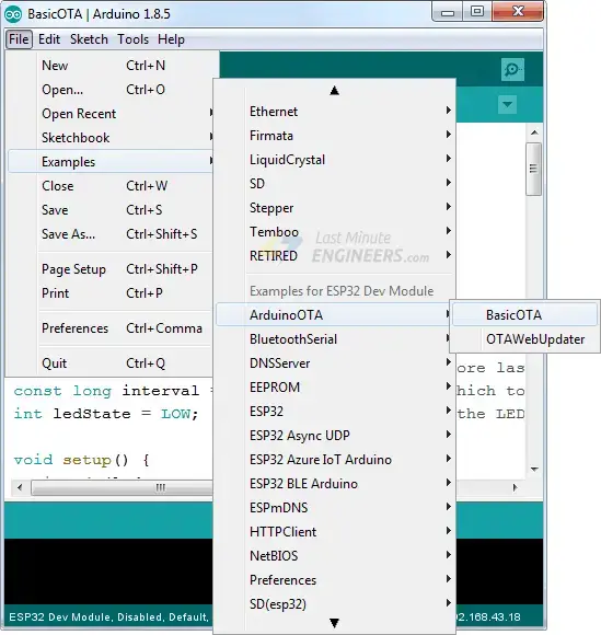Programación ESP32 Basic Over The Air (OTA) en el IDE de Arduino
