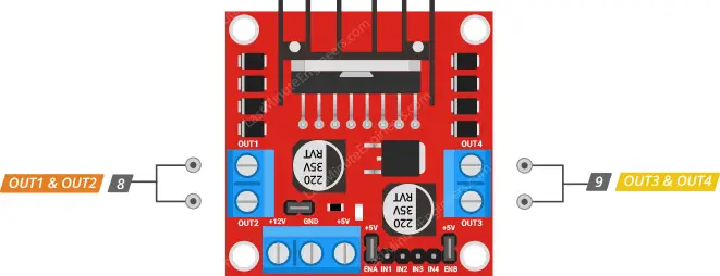 Interfaz del módulo controlador de motor CC L298N con Arduino