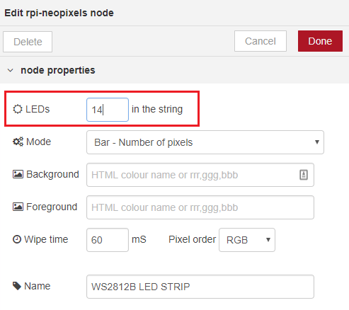 Node-RED con tira LED RGB direccionable WS2812B