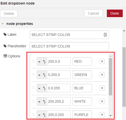 Node-RED con tira LED RGB direccionable WS2812B