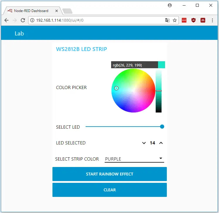 Node-RED con tira LED RGB direccionable WS2812B