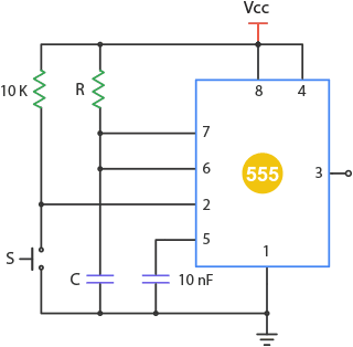 Calculadora de temporizador 555 para circuitos monoestables