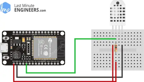 Interfaz DHT11 DHT22 con ESP32 y visualización de valores a través del servidor web