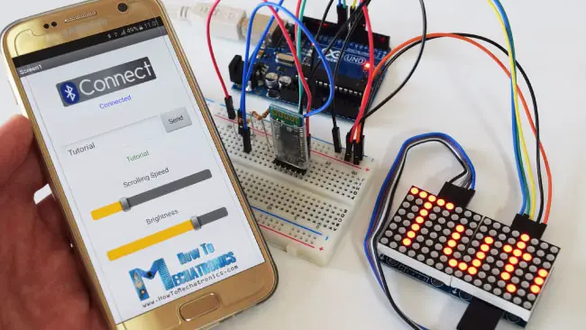 Tutorial 8×8 LED Matrix MAX7219 con texto desplazable y control Android vía Bluetooth Tutorial 8×8 LED Matrix MAX7219 con texto desplazable y control Android vía Bluetooth