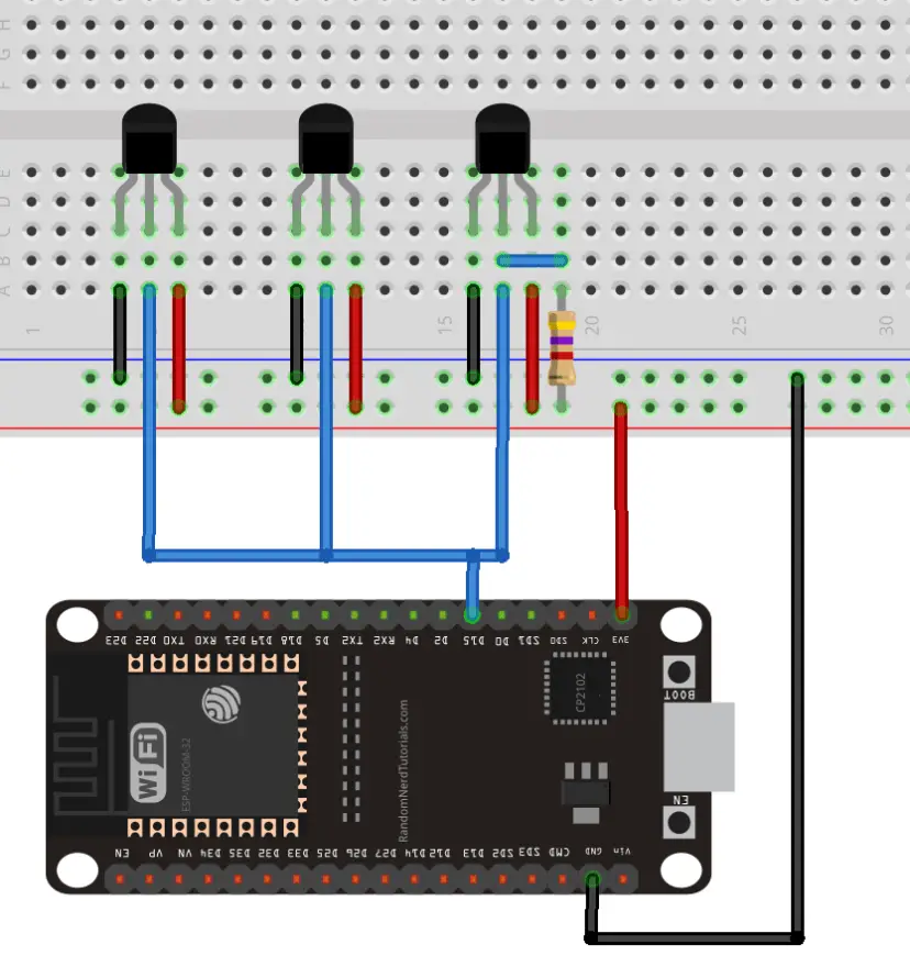 ESP32 con múltiples sensores de temperatura DS18B20