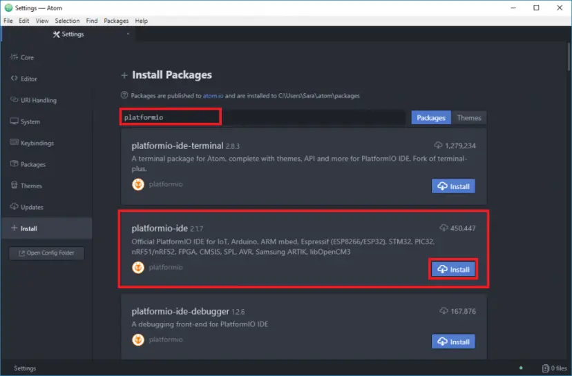 Programación ESP32 con Atom Text Editor y PlatformIO IDE