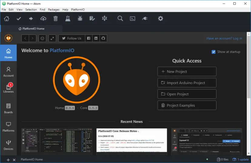 Programación ESP32 con Atom Text Editor y PlatformIO IDE