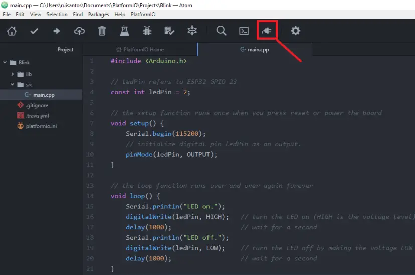 Programación ESP32 con Atom Text Editor y PlatformIO IDE