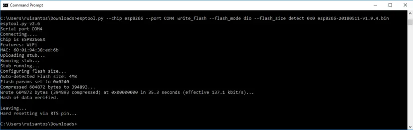 Actualización del firmware MicroPython a ESP32 y ESP8266 usando esptool.py