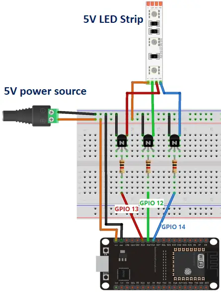 Tira de LED RGB ESP32/ESP8266 con servidor web selector de color