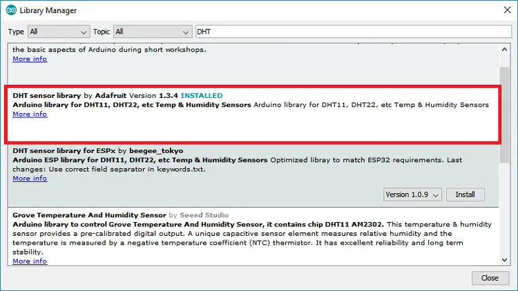 ESP32 con sensor de temperatura y humedad DHT11/DHT22 con Arduino IDE