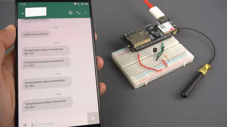 ESP32 SIM800L: Enviar mensajes de texto (notificación SMS) con valores del sensor